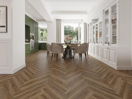 Castle dark OAK halszálka SPC padló alátéttel